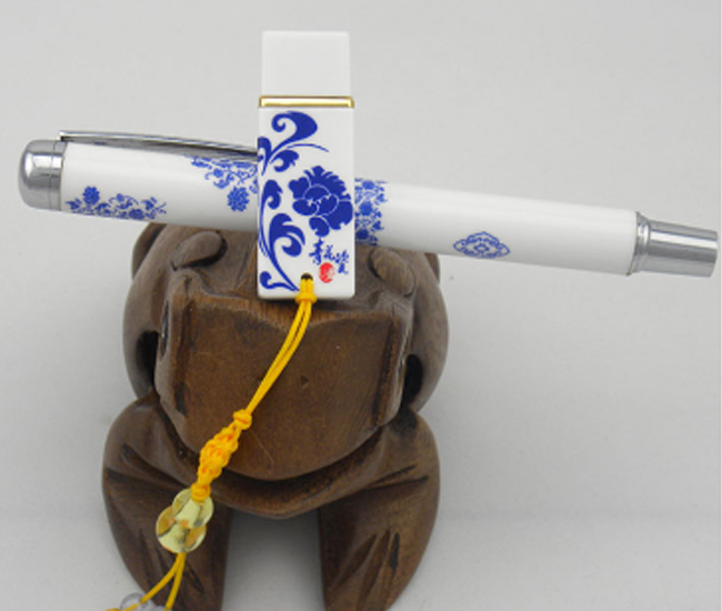 青花瓷U盤+筆+鼠標(biāo)三件套禮品U盤 深圳U盤制作廠家