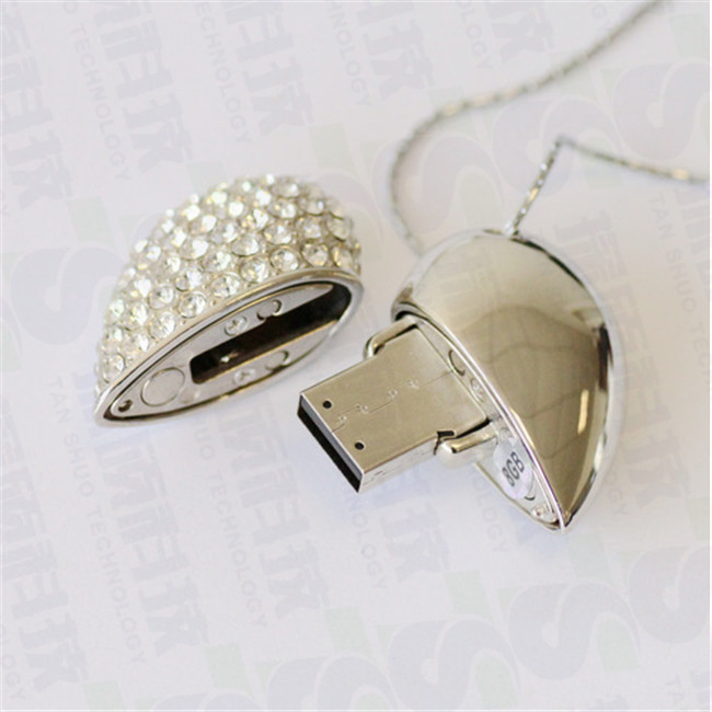 愛心珠寶U盤禮品 高端時尚水晶心形項鏈優盤工廠  愛心珠寶U盤制作廠家